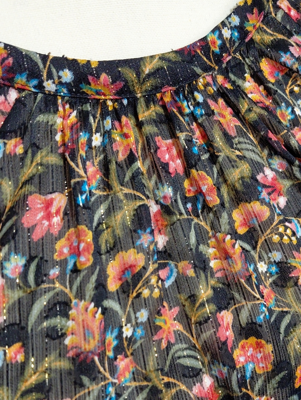 LOFT Black Floral Short-Sleeve Peasant Blouse with Pink & Red Flowers - Picture 11 of 11